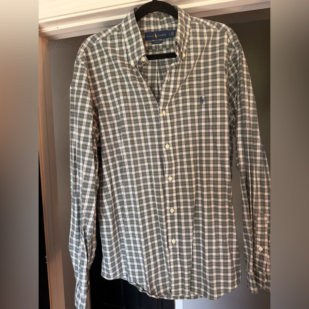 Ralph Lauren Plaid Shirt in Green and White